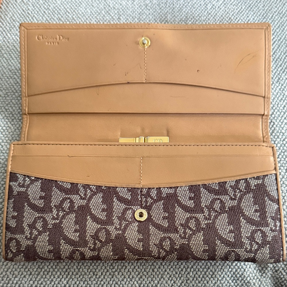 Dior Tan and Brown Monogram Wallet with snap clip close pouch. - Picture 2 of 13